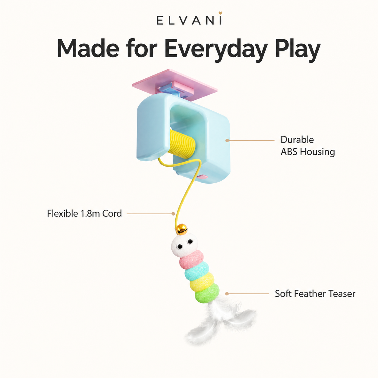 Retractable cat toy for chase and swat play